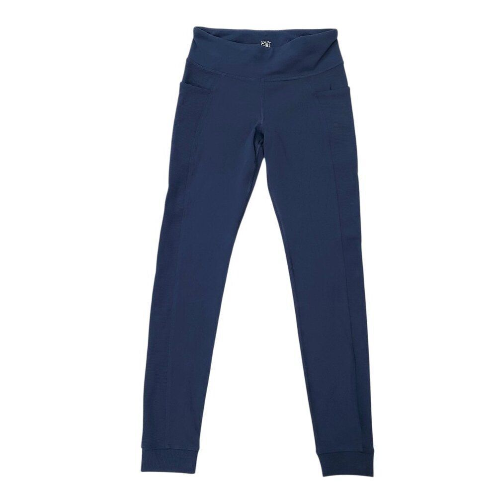 Athleta Girl School Day Ribbed Tight Girls L/12 Navy Ribbed Sides Athleisure